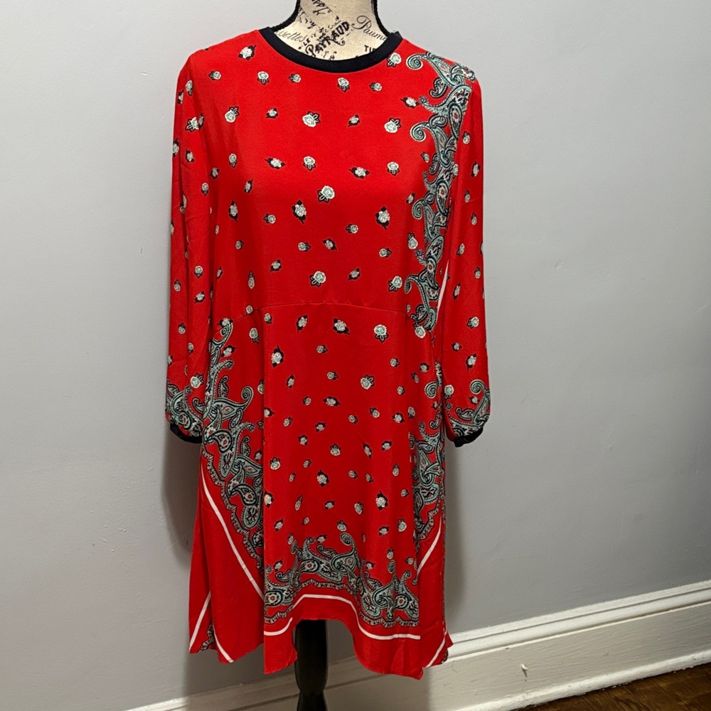Zara Red Long Sleeve Paisley Dress